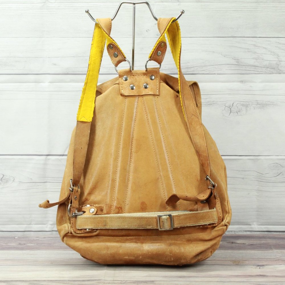 Vtg! JURA Brown Leather Patina Genuine School Bag Casual Backpack - Picture 9 of 11